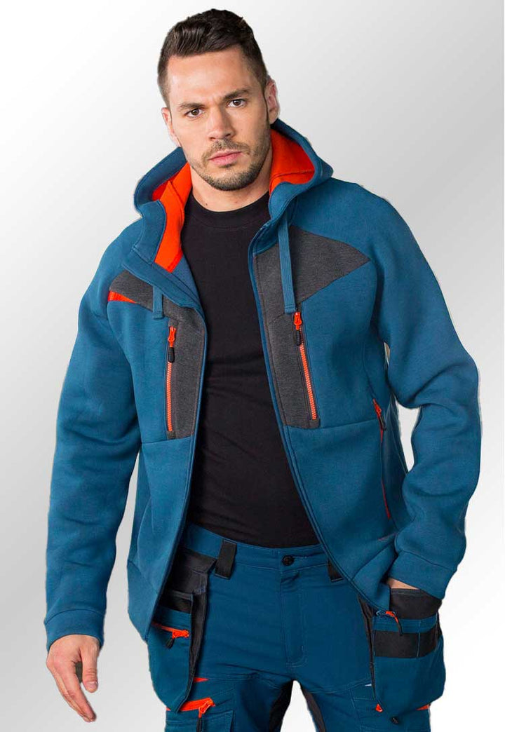 Model Wearing DX4 Zipped Hoodie DX472 in Metro Blue