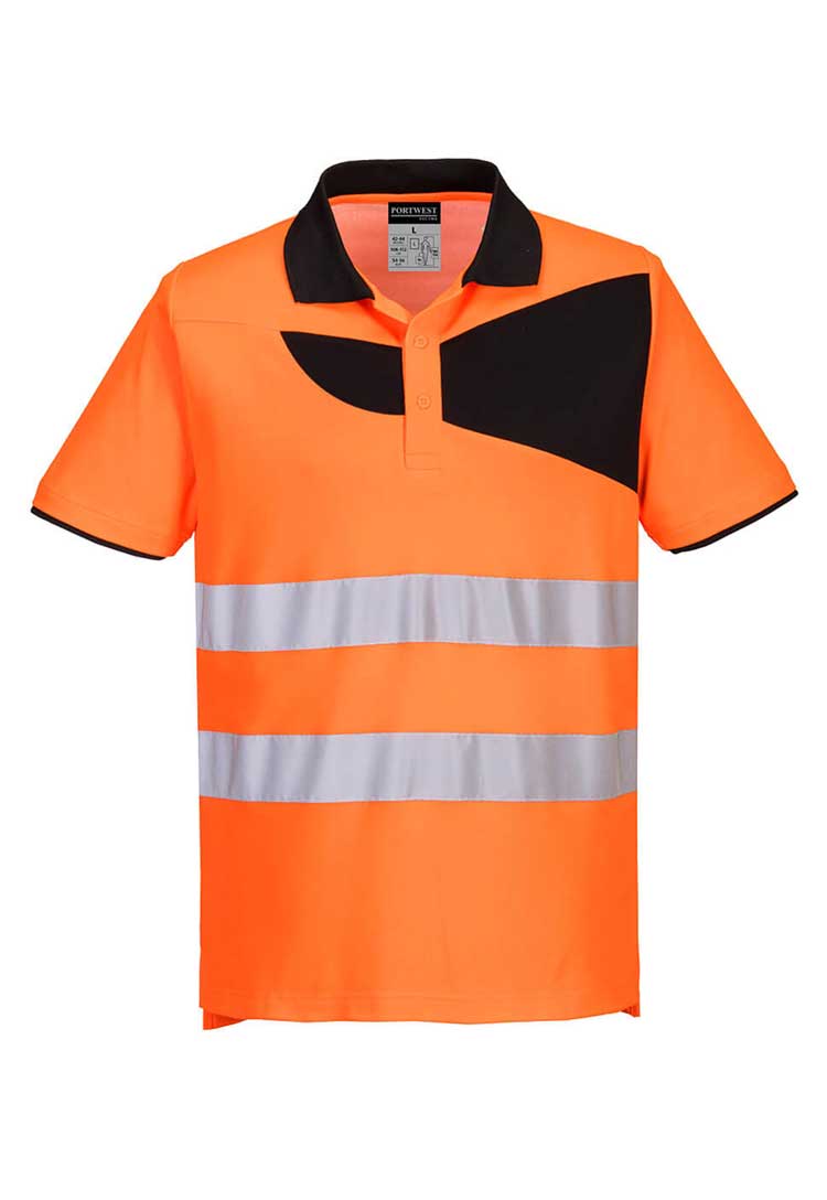 PW2 Hi-Vis Cotton Comfort Polo Shirt S/S PW212 in Orange/Black