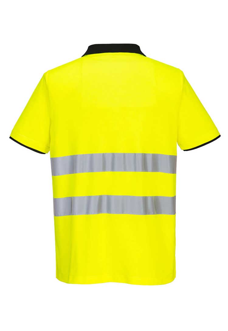 Back View of PW2 Hi-Vis Cotton Comfort Polo Shirt S/S PW212 in Yellow/Black