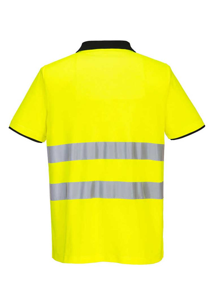 Back View of PW2 Hi-Vis Cotton Comfort Polo Shirt S/S PW212 in Yellow/Black