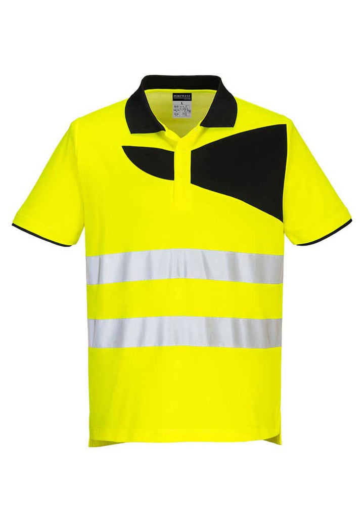 PW2 Hi-Vis Cotton Comfort Polo Shirt S/S PW212 in Yellow/Black