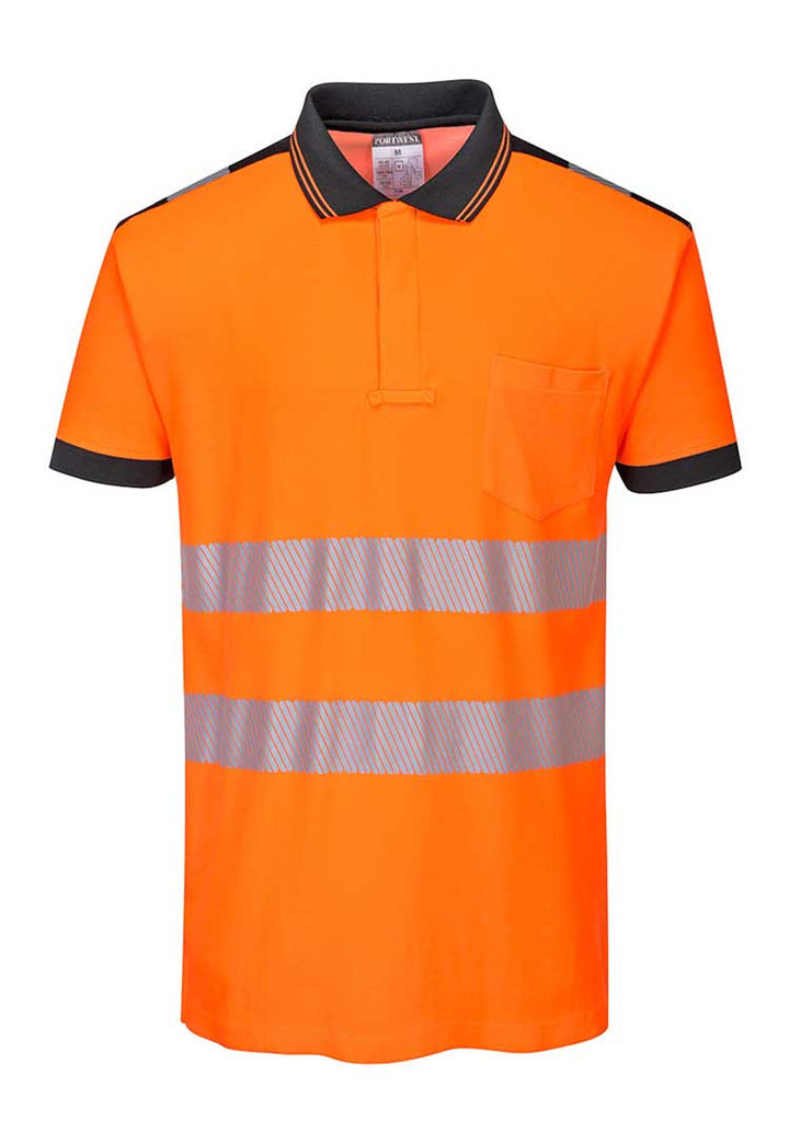 PW3 Hi-Vis Cotton Comfort Polo Shirt S/S T180 in Orange/Black