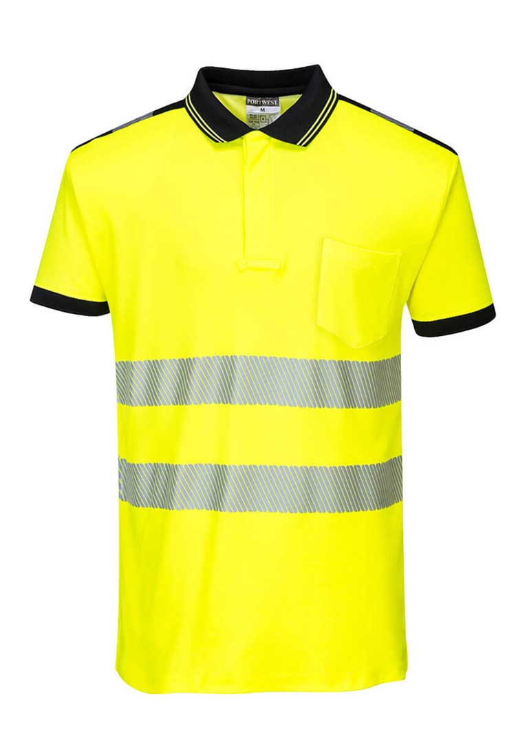 PW3 Hi-Vis Cotton Comfort Polo Shirt S/S T180 in Yellow/Black